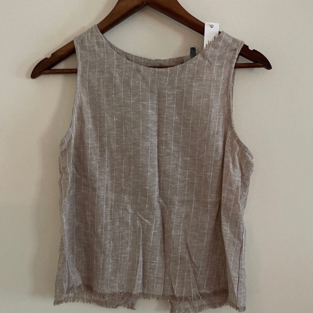 Drew Frayed Hem Linen Blend Top Nwt Xs T25